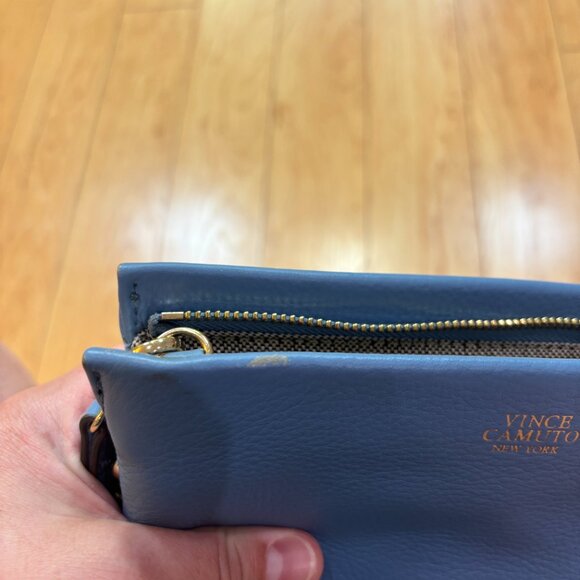 Vince Camuto Crossbody Bag Baby Blue Pebble Leather Gold Small Wristlet Wallet - Picture 8 of 11